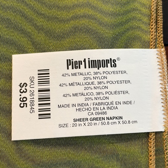 Metallic, Sheer Green Napkins. Lot of 4. - Picture 4 of 4